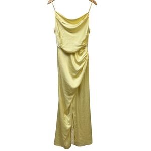 Birdy Grey Dress Medium Satin Butter Yellow Size Bridesmaid Wedding Guest *Read